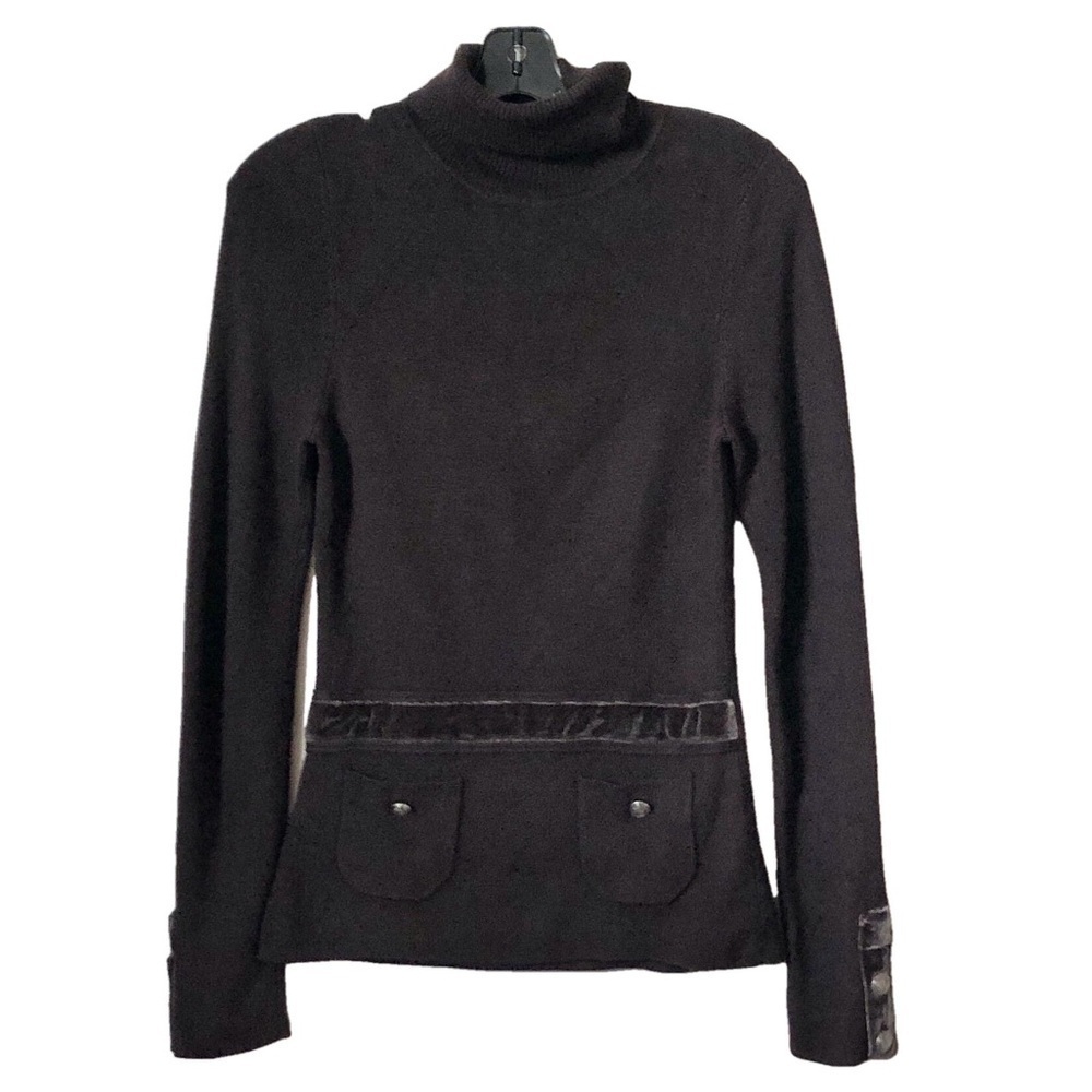 Mocha Vintage 90s Turtleneck Sweater Slim Angora Blend Velvet & Button Trim S - Picture 3 of 10